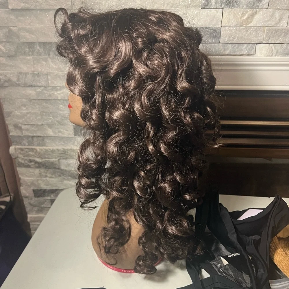 Long Curly Wig with Bangs – Dark Brown, New in Package